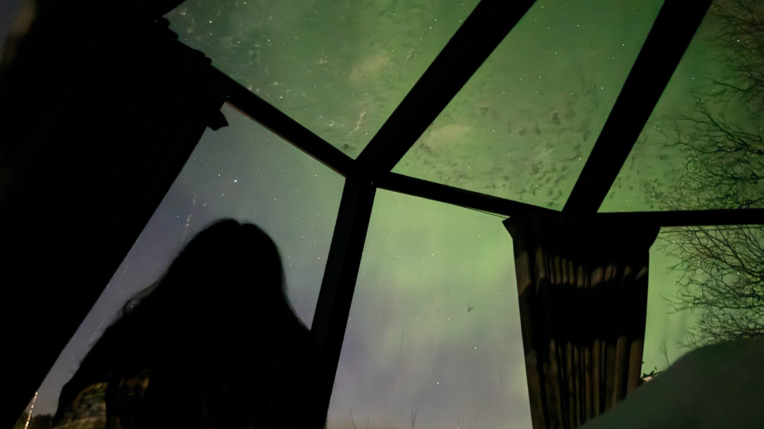 Staring at the northern lights from a glass igloo